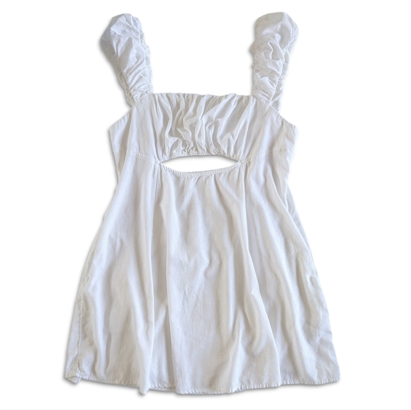 Free People Linen Bom‎ Bom Island Mini Sz L Puff Straps Cutout Bow Back Cottage - Picture 5 of 11